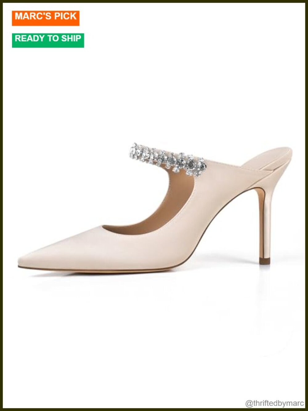 Women's Rhinestone Stiletto Mules 4 Inch Heels Pointed Toe Slip On Wedding Shoes